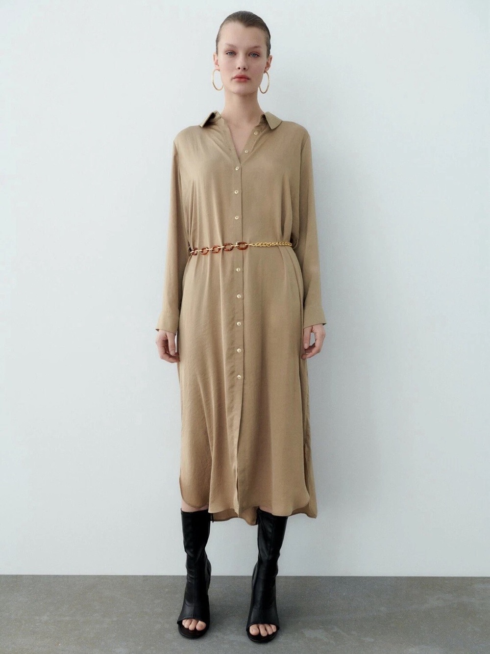ZARA BELTED OVERSIZED FLOWY DRESS New
